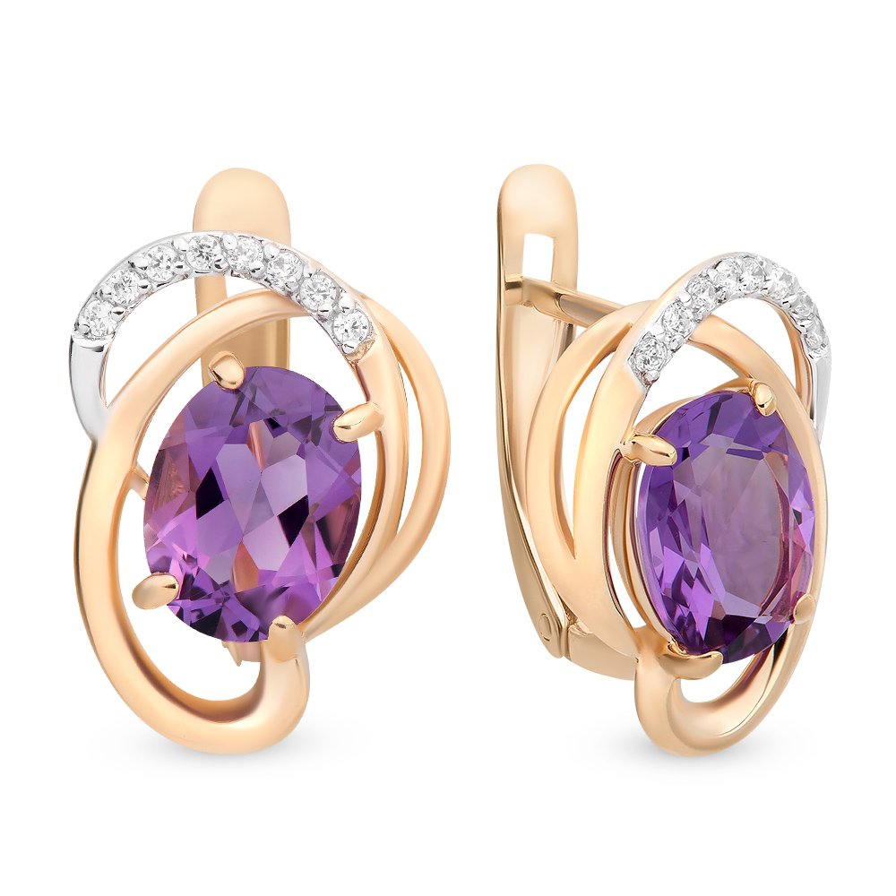 

Серьги из красного золота с аметистом, фианитом 585Gold 202006674, 202006674