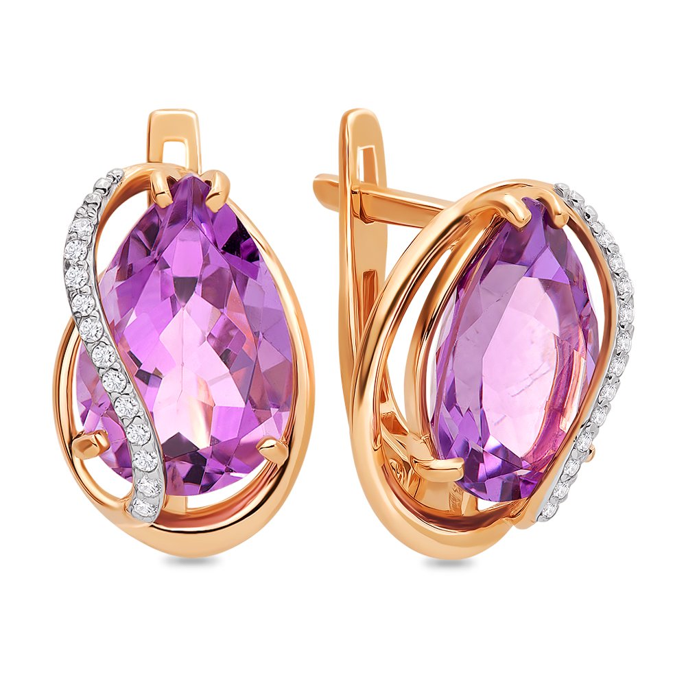 

Серьги из красного золота с аметистом, фианитом 585Gold 202006447, 202006447