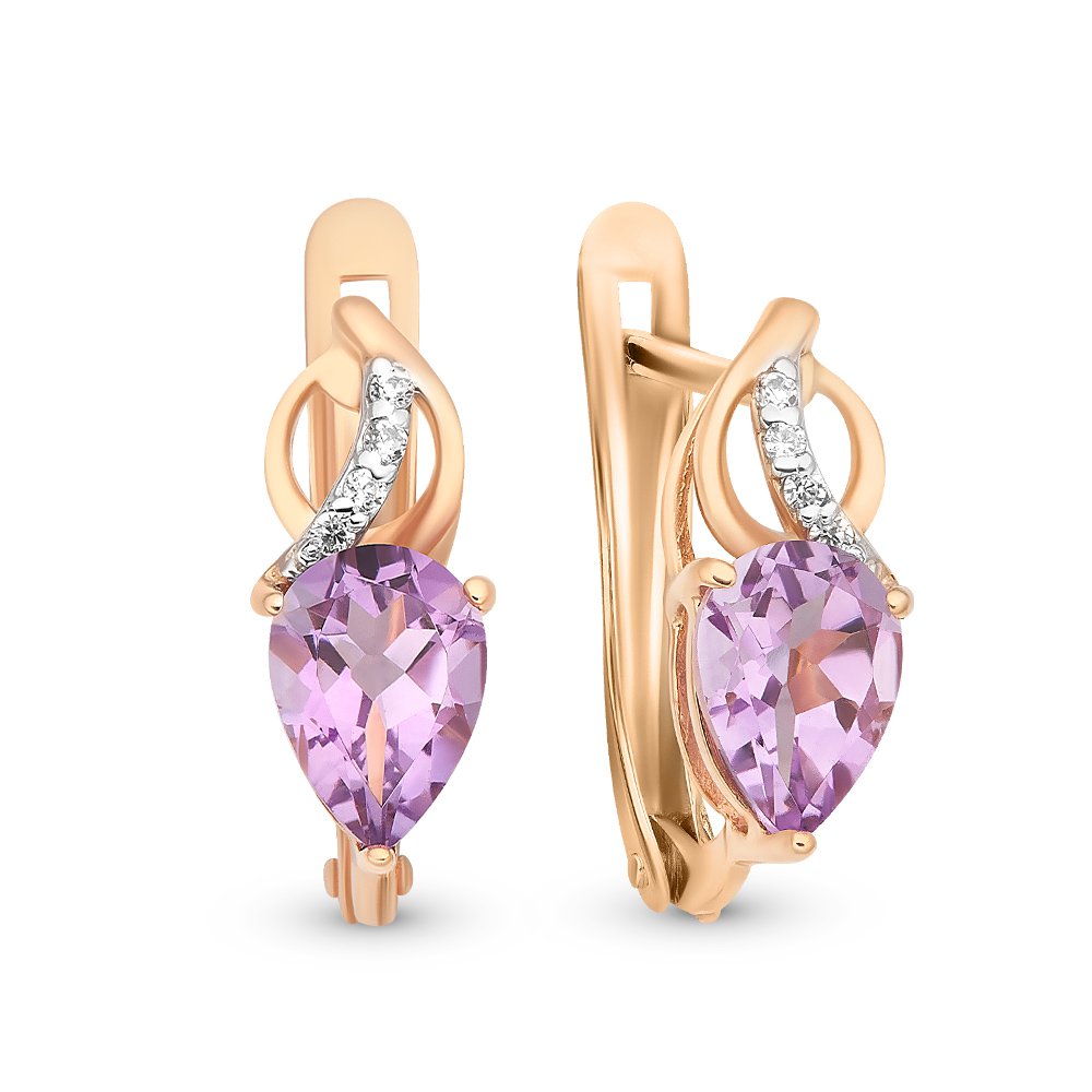 

Серьги из красного золота с аметистом, фианитом 585Gold 202006429, 202006429