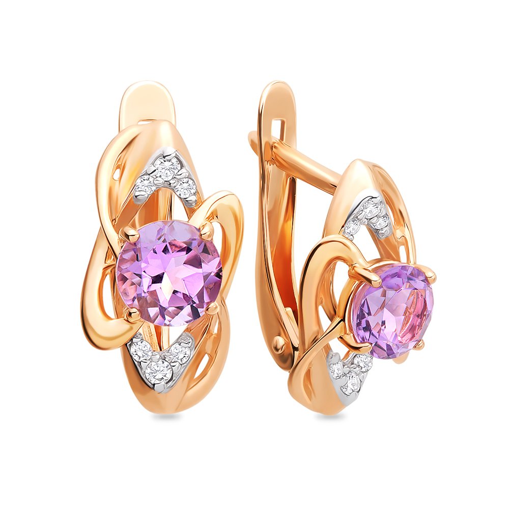 

Серьги из красного золота с аметистом, фианитом 585Gold 202006424, 202006424