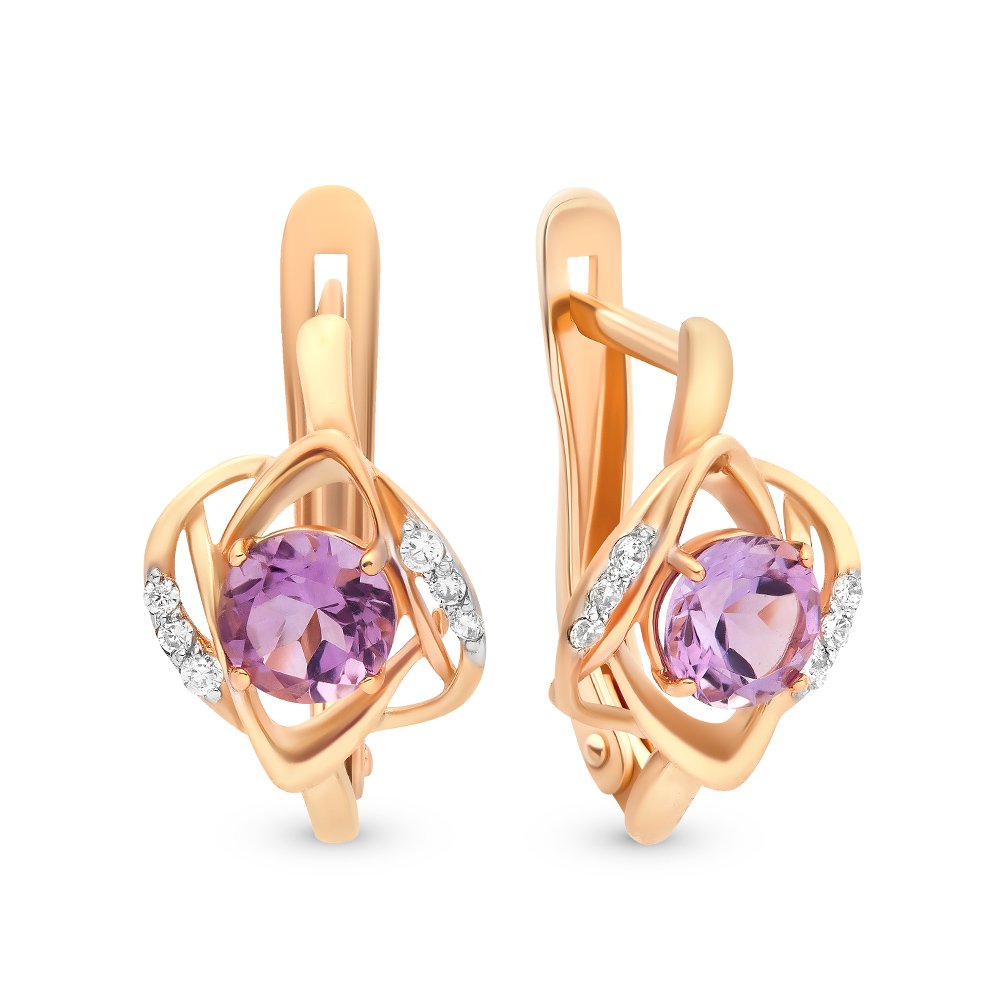 

Серьги из красного золота с аметистом, фианитом 585Gold 202006423, 202006423