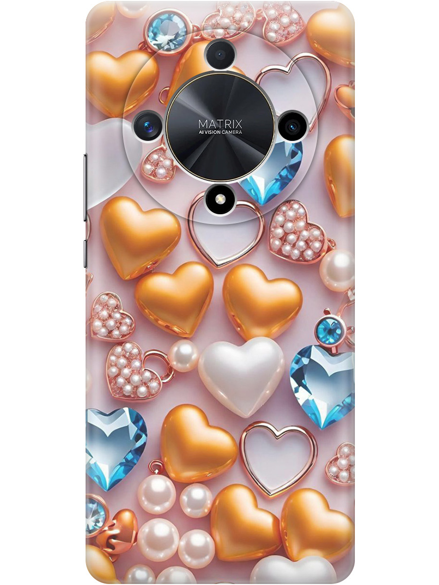 

Силиконовый чехол на Honor X9b / X50 с принтом "Украшения и сердечки", Прозрачный;белый;золотистый;голубой, 781974391