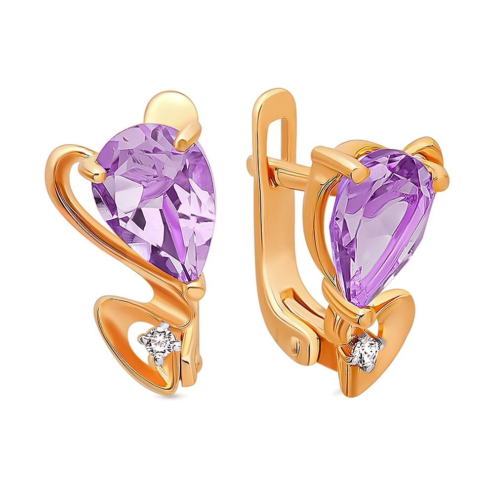 

Серьги из красного золота с аметистом, фианитом 585Gold 202007686, 202007686