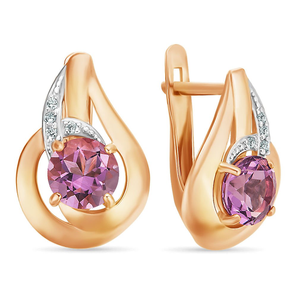

Серьги из красного золота с аметистом, фианитом 585Gold 202005522, 202005522