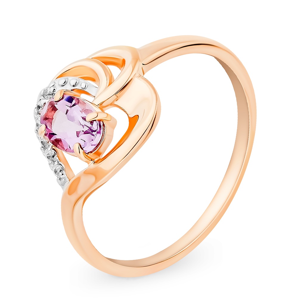 

Кольцо женское из красного золота с аметистом, фианитом 585Gold 201013359, р, 201013359
