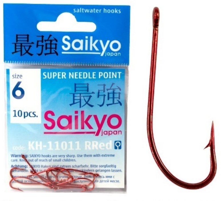 

Одинарные крючки Saikyo лимерик классические №6 R, с колечком, прямое острие, с бородкой, Красный, Kh-11011 O'Shaughnessy Red №6