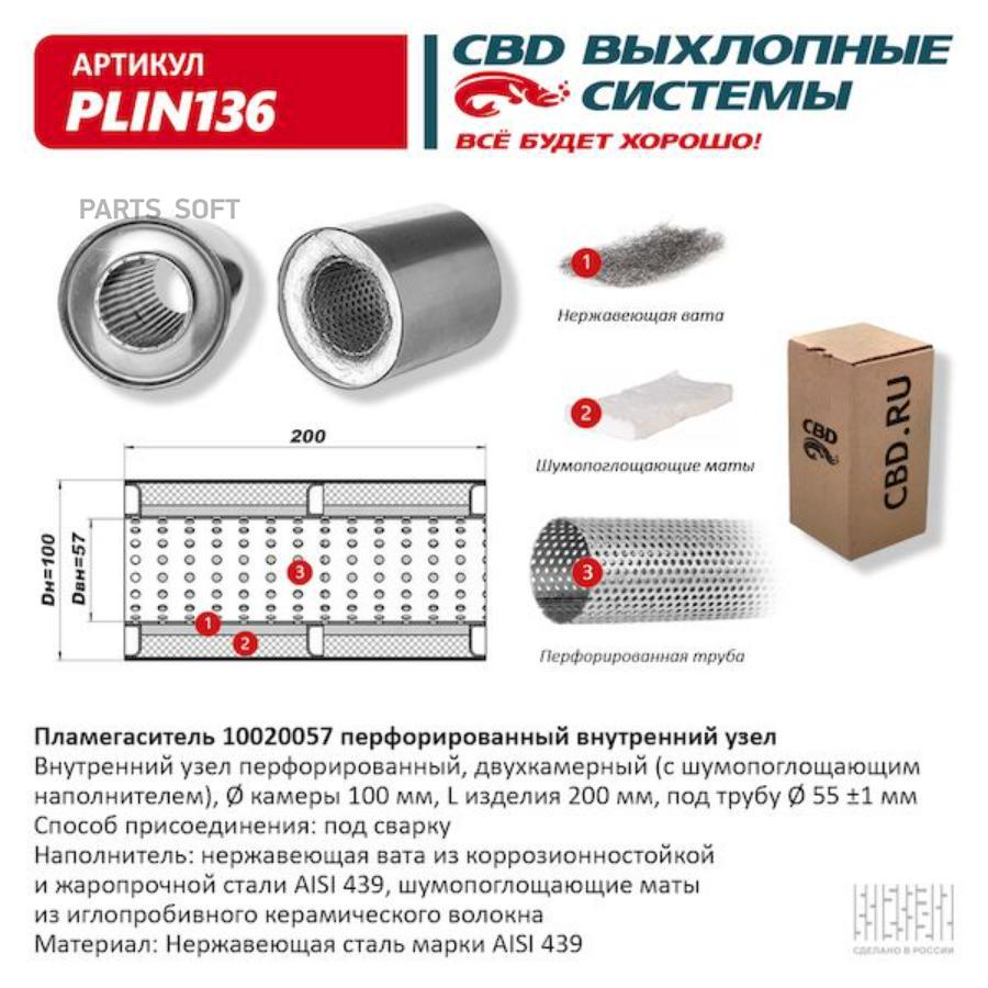 Пламегаситель 10020057 перфорированный внутр. узел, из Нерж.стали. CBD. PLIN136