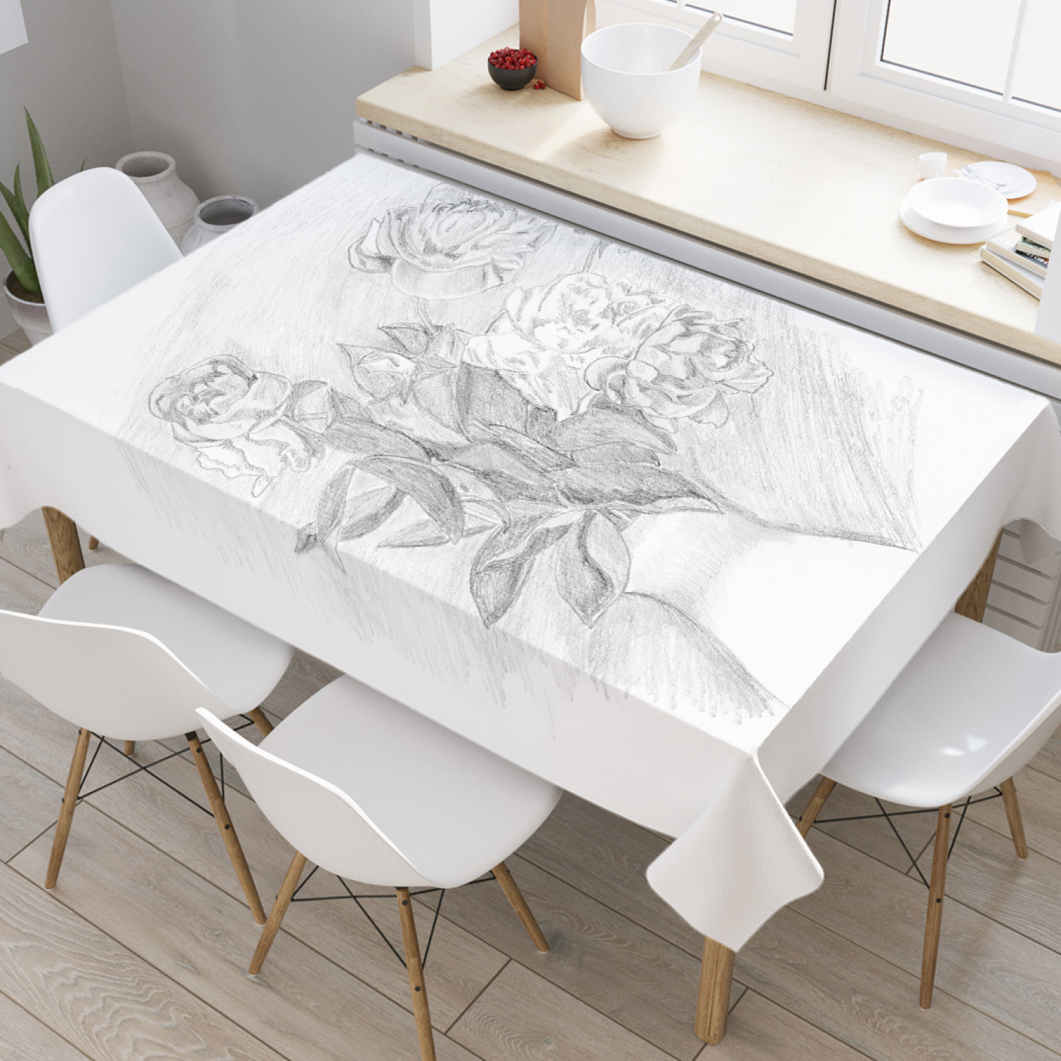 

Скатерть прямоугольная JoyArty "Карандашный набросок розы" из оксфорда, 120x145 см, Белый, Карандашный набросок розы