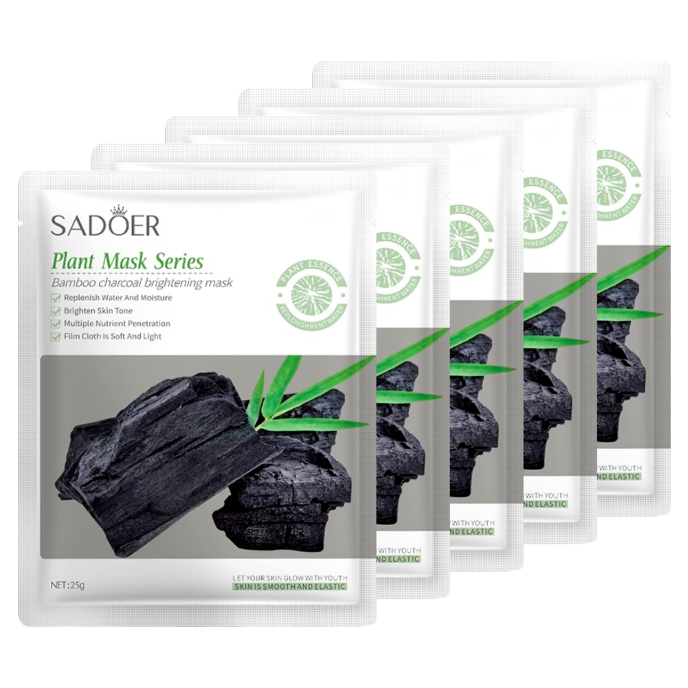 Набор Sadoer Очищающая тканевая маска для лица с бамбуковым углем 25 г х 5 шт маска для лица ino бамбуковый уголь очищающая 10 г