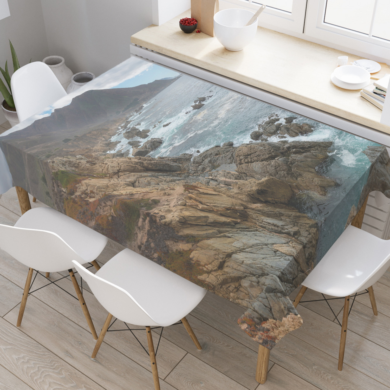 

Скатерть прямоугольная JoyArty "Скалы на берегу" из оксфорда, 120x145 см, Зеленый, Скалы на берегу