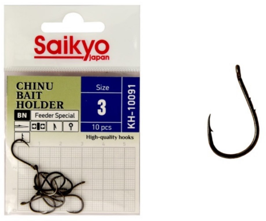 

Одинарные крючки Saikyo Wide Gape №4 BN, с колечком, загнутое острие, с бородкой, Черный, Kh-10091 Bn Chinu Bait Holder №4