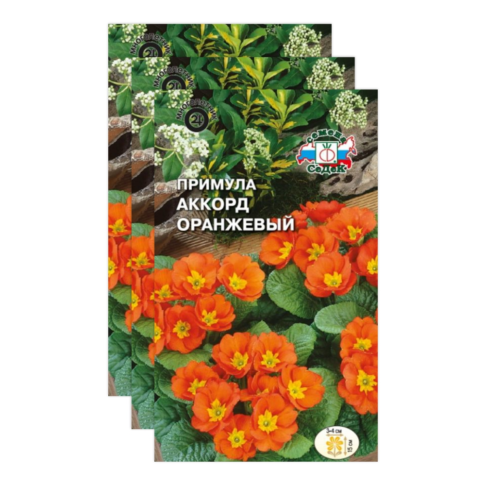 Комплект семян примула Аккорд оранжевый Седек Многолетние 23-04445 5 семян в упак., 3 уп