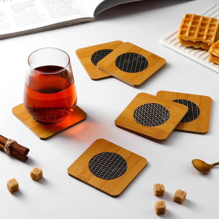 

Набор подставок под горячее, 6 шт, 9,5×9,5 см, квадраные