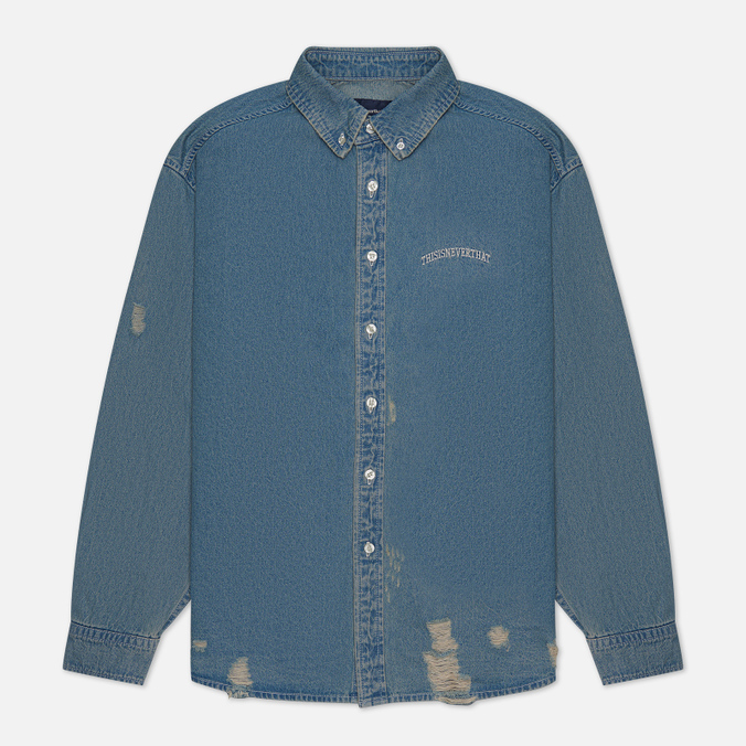 

Рубашка мужская thisisneverthat Damaged Denim Oxford голубая M, Damaged Denim Oxford