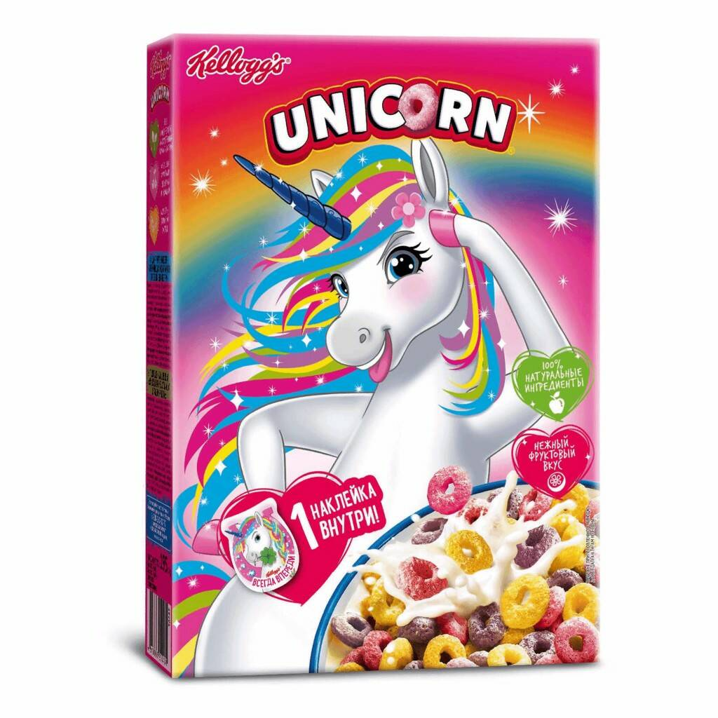Сухой завтрак Kellogg's Unicorn Радужные колечки с фруктовым вкусом цельнозерновые 375 г