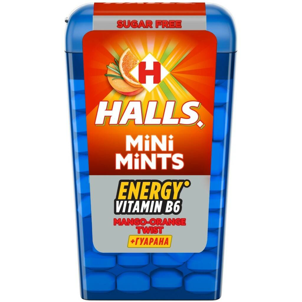 фото Леденцы halls mini mints mango-orange twist без сахара со вкусом манго и апельсина 12,5 г