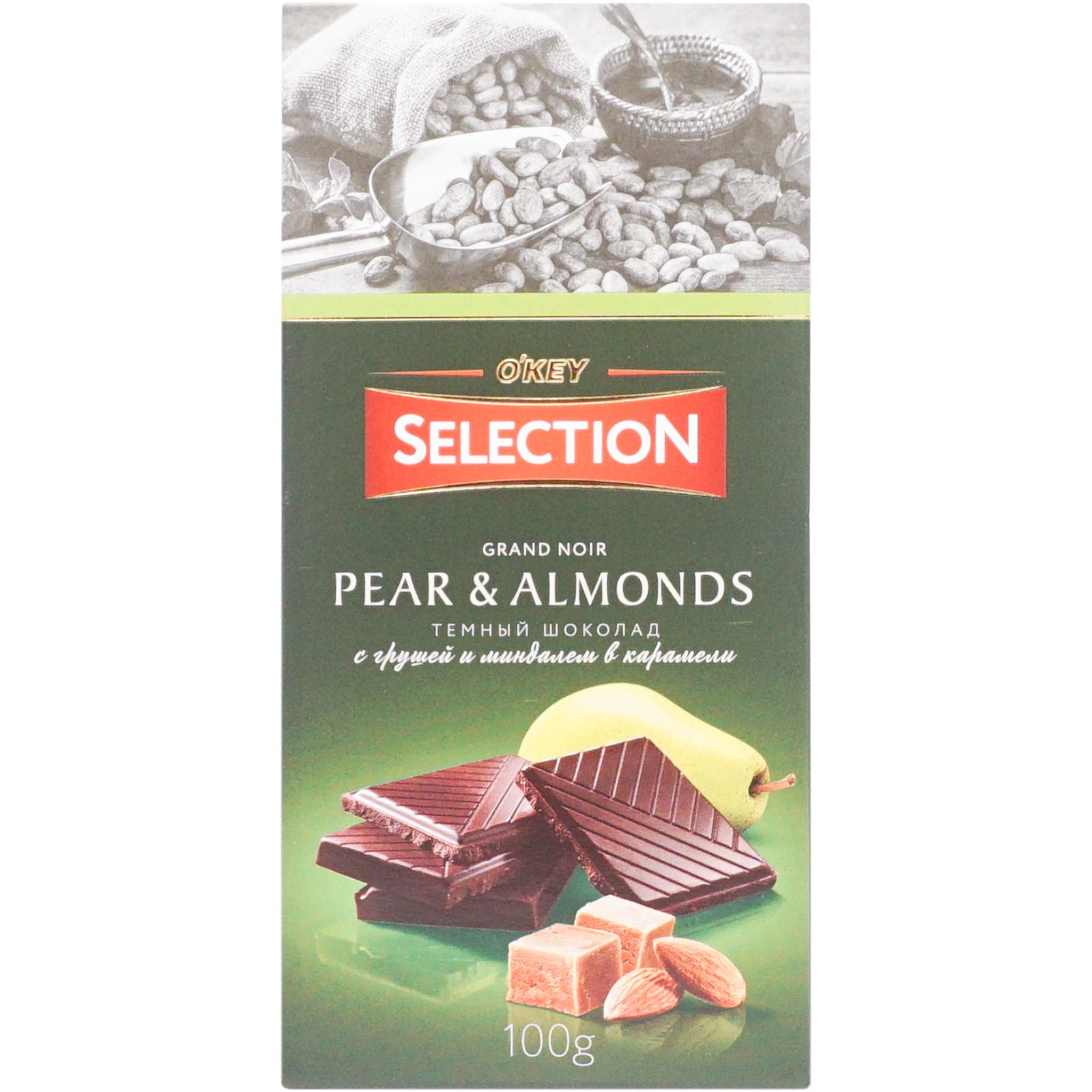 

Плитка Selection Of Okey темный шоколад с грушей и миндалем в карамели 100 г