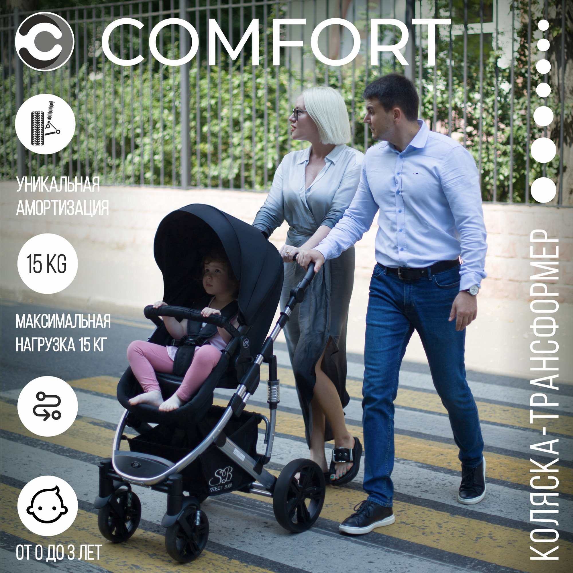 Коляска-трансформер 2в1 Sweet Baby Comfort Black