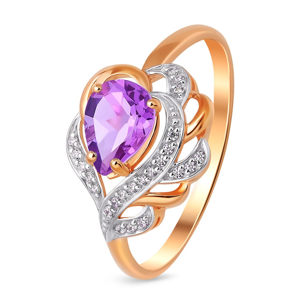 

Кольцо женское из красного золота с аметистом, фианитом 585Gold 201012152, р. 20, 201012152