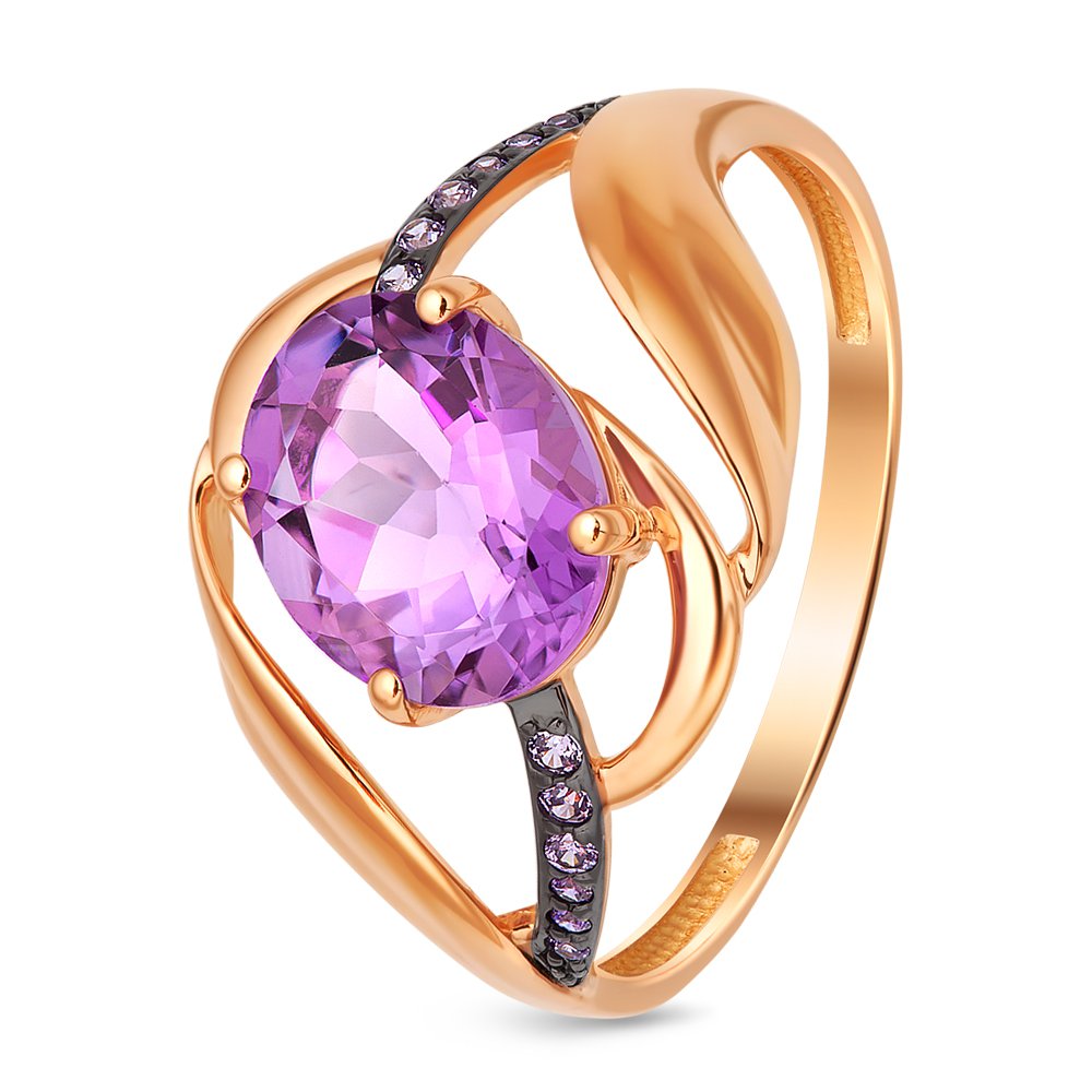 

Кольцо женское из красного золота с аметистом, фианитом 585Gold 201012120, р. 18, 201012120