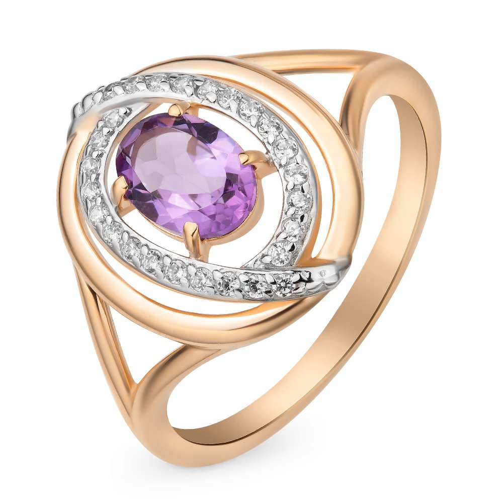 

Кольцо женское из красного золота с аметистом, фианитом 585Gold 201012116, р. 19, 201012116