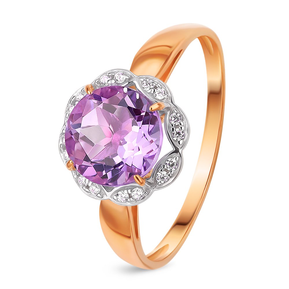 

Кольцо женское из красного золота с аметистом, фианитом 585Gold 201012115, р, 201012115