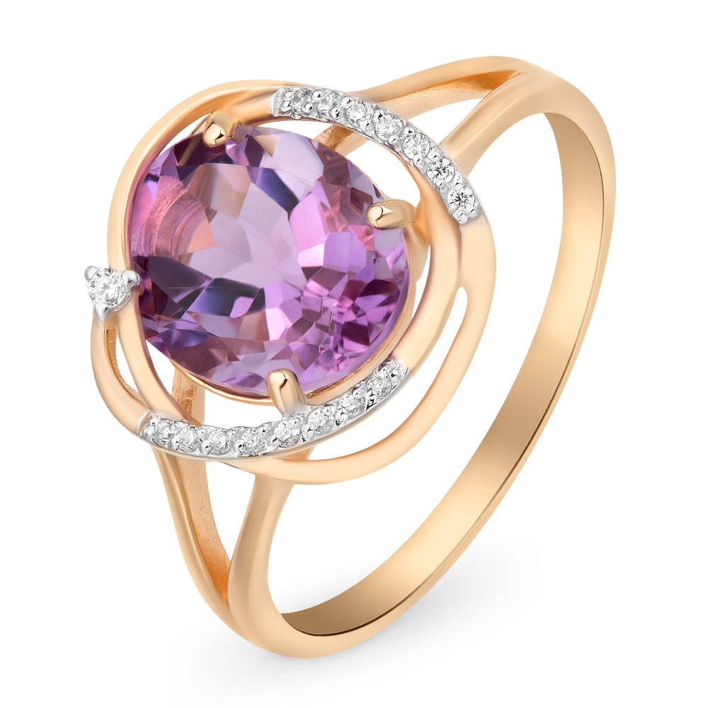 

Кольцо женское из красного золота с аметистом, фианитом 585Gold 201012059, р. 20, 201012059