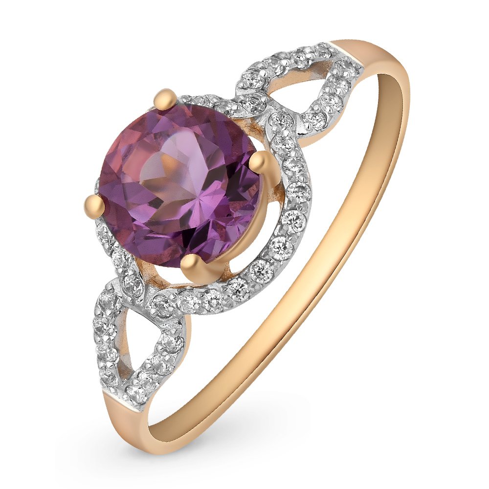 

Кольцо женское из красного золота с аметистом, фианитом 585Gold 201012028, р. 19,5, 201012028