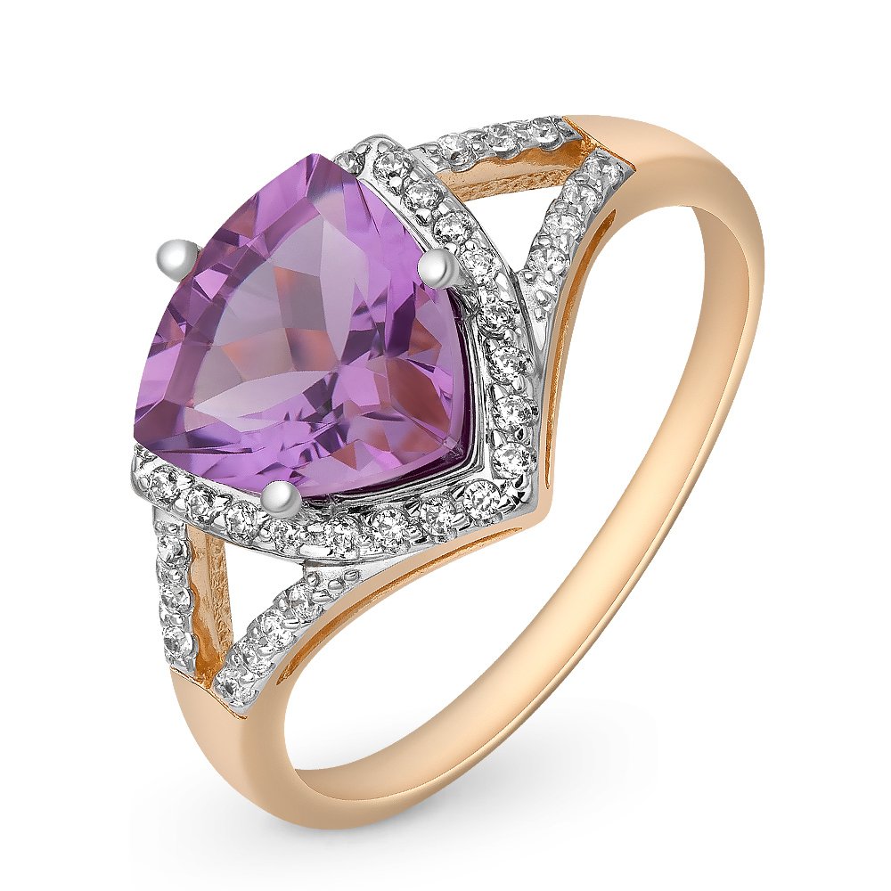 

Кольцо женское из красного золота с аметистом, фианитом 585Gold 201012036, р. 19,5, 201012036