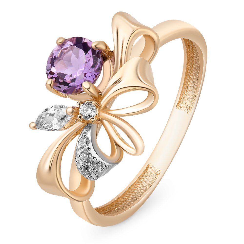 

Кольцо женское из красного золота с аметистом, фианитом 585Gold 201012034, р. 17,5, 201012034