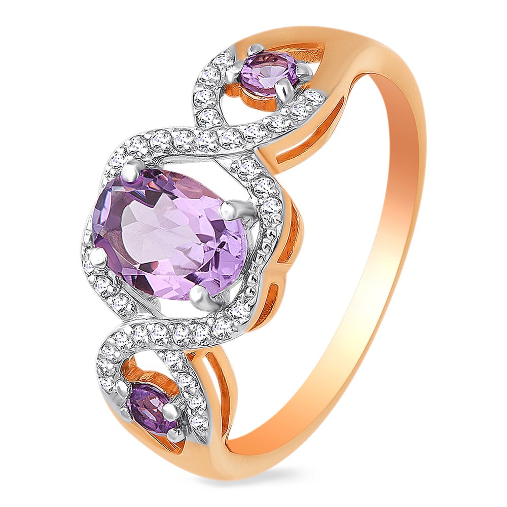 

Кольцо женское из красного золота с аметистом, фианитом 585Gold 201012054, р, 201012054