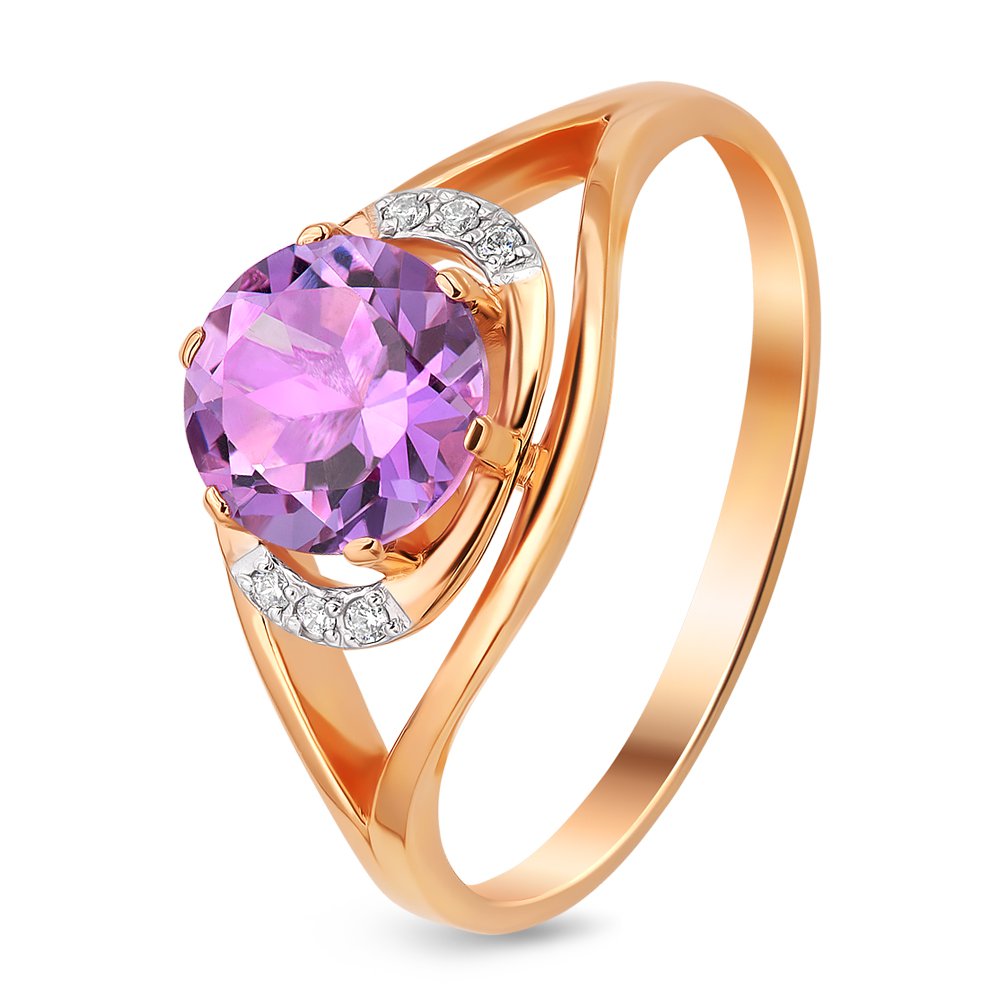 

Кольцо женское из красного золота с аметистом, фианитом 585Gold 201012048, р. 18, 201012048