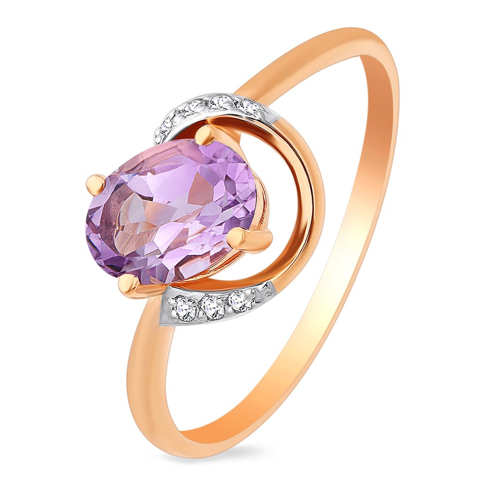 

Кольцо женское из красного золота с аметистом, фианитом 585Gold 201012047, р. 16,5, 201012047
