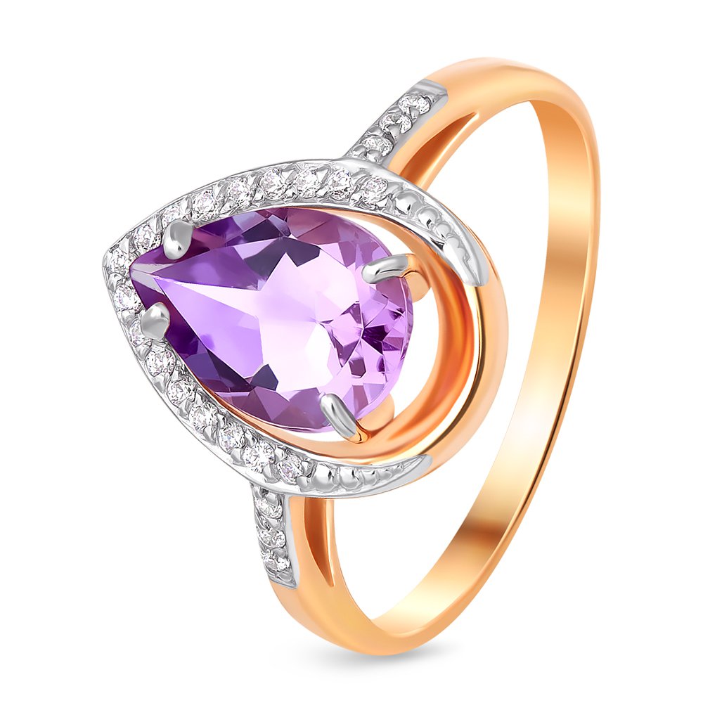 

Кольцо женское из красного золота с аметистом, фианитом 585Gold 201012009, р, 201012009