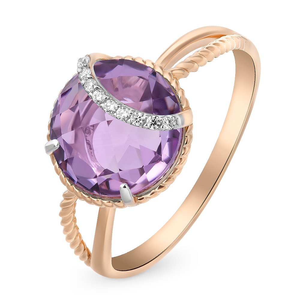 

Кольцо женское из красного золота с аметистом, фианитом 585Gold 201011664, р. 19,5, 201011664