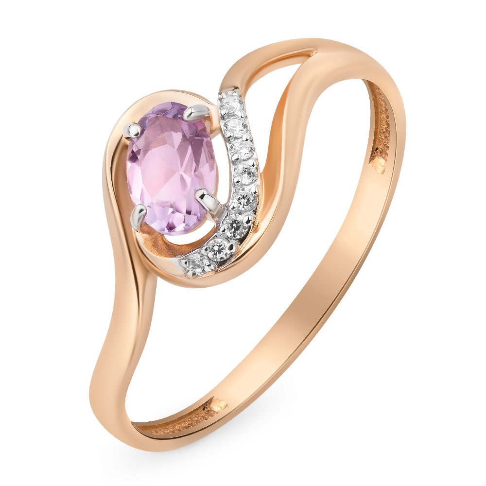 

Кольцо женское из красного золота с аметистом, фианитом 585Gold 201011660, р. 19, 201011660