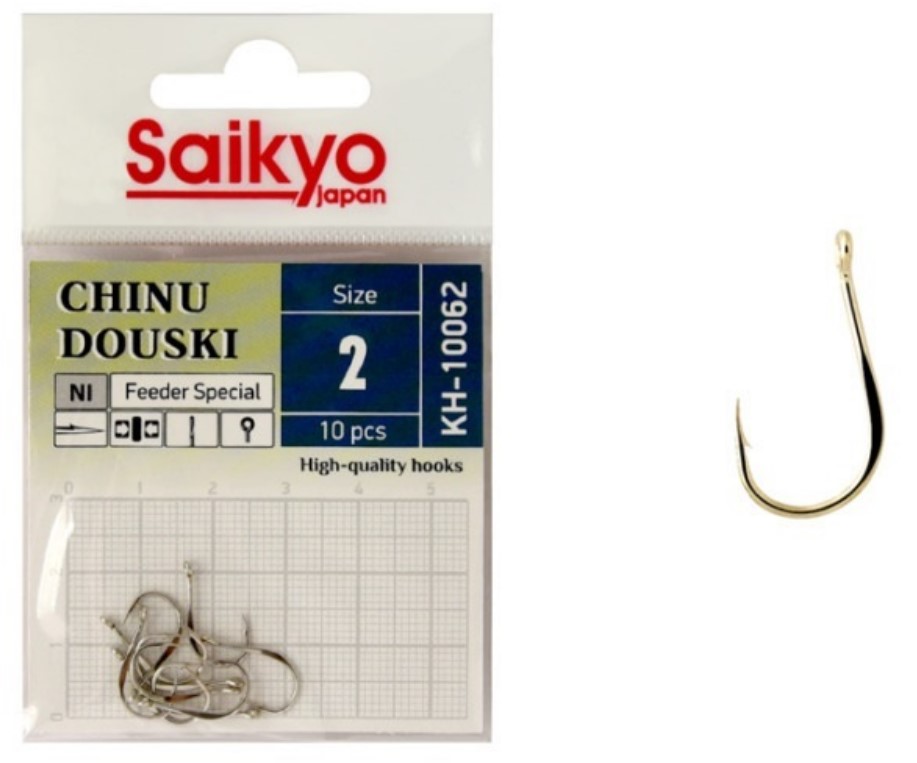 

Одинарные крючки Saikyo Wide Gape №2 NI, с колечком, загнутое острие, с бородкой, Золотистый, Kh-10062 Ni Chinu Douski №2