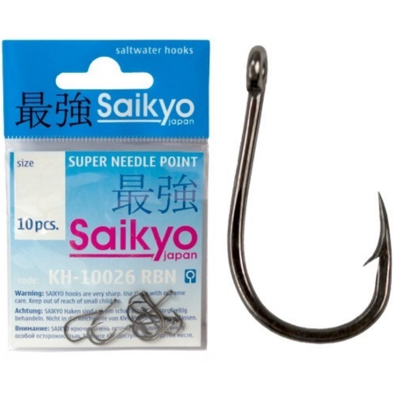 

Одинарные крючки Saikyo Wide Gape №0,1 BN, с колечком, загнутое острие, с бородкой, Черный, Kh-10026 Chinu Ring Bn №0.1
