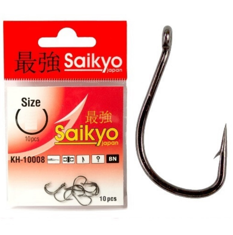 

Одинарные крючки Saikyo Chod Hook №8 BN, с колечком, прямое острие, с бородкой, Черный, Kh-10008 Idumezina Bn №8