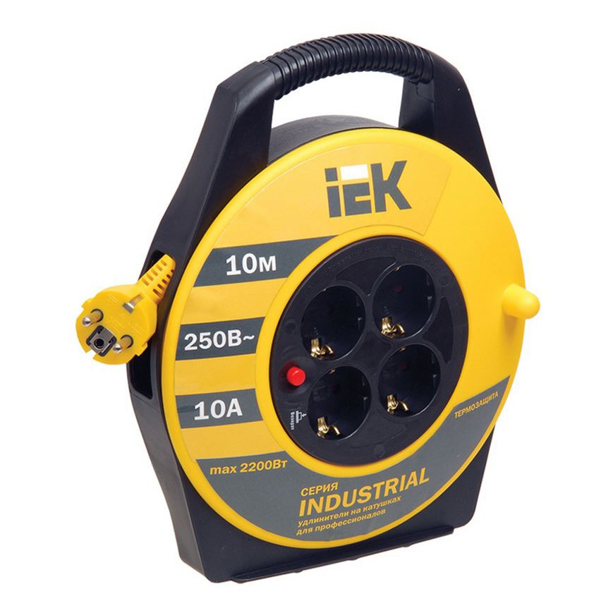 Удлинитель IEK УК10 Industrial 3 х 1,5 мм на 4 розетки 10 м желтый