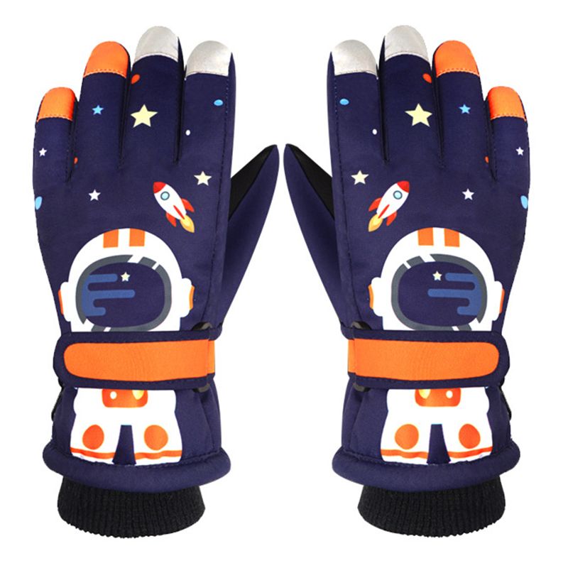 Зимние водоотталкивающие детские сенсорные перчатки, с астронавтом, темно-синие, XL