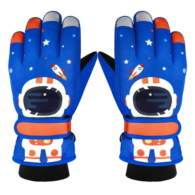 Зимние водоотталкивающие ветрозащитные детские сенсорные перчатки, с астронавтом, синие, L