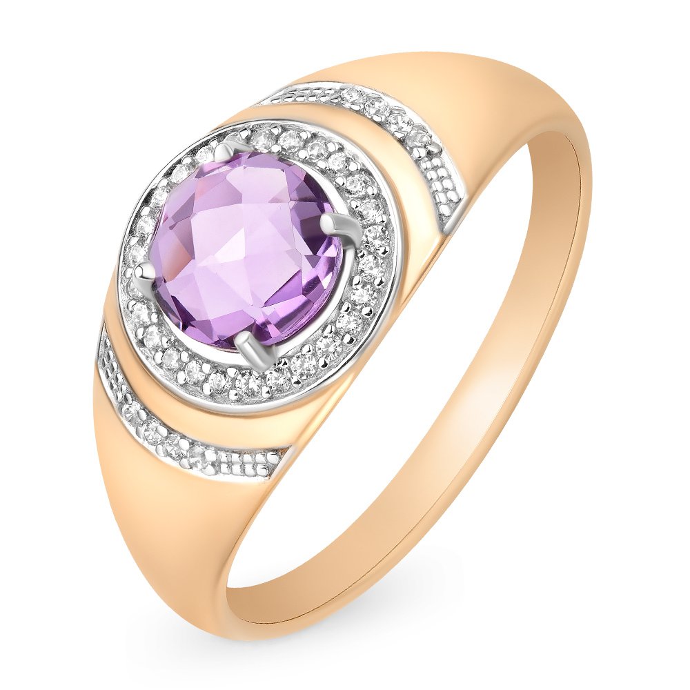 

Кольцо женское из красного золота с аметистом, фианитом 585Gold 201011878, р. 18, 201011878