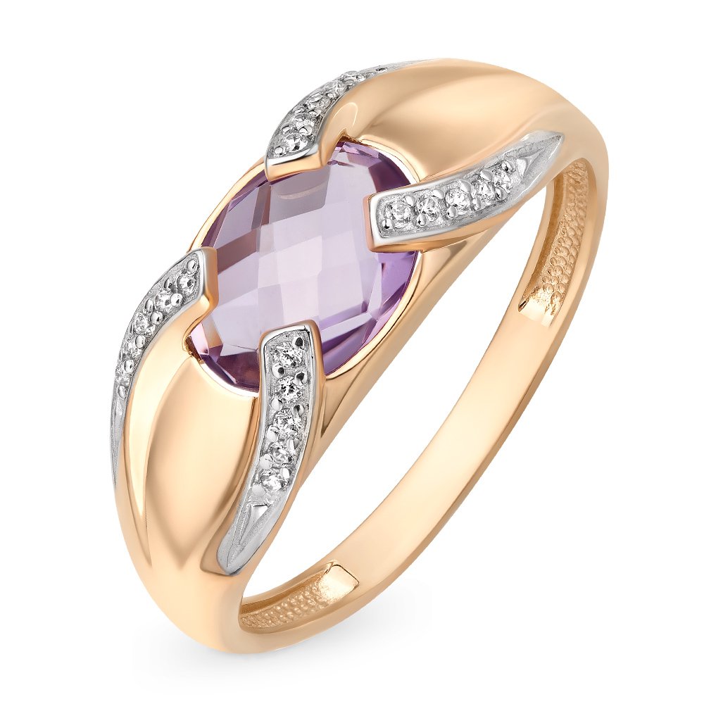 

Кольцо женское из красного золота с аметистом, фианитом 585Gold 201011845, р. 18, 201011845