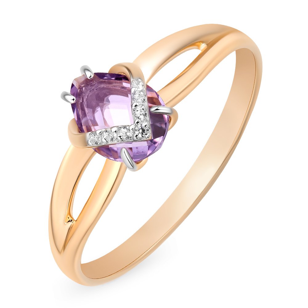 

Кольцо женское из красного золота с аметистом, фианитом 585Gold 201011844, р, 201011844