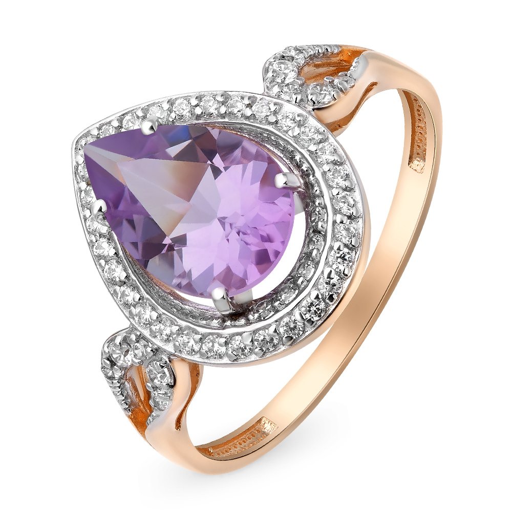 

Кольцо женское из красного золота с аметистом, фианитом 585Gold 201011789, р. 17,5, 201011789
