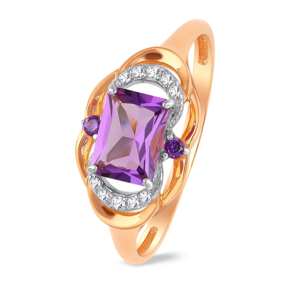 

Кольцо женское из красного золота с аметистом, фианитом 585Gold 201011666, р. 17, 201011666