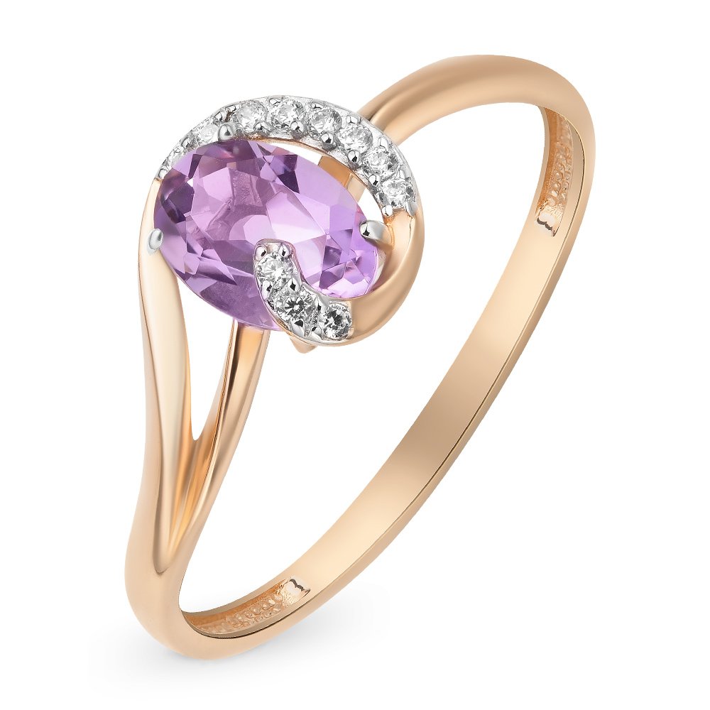 

Кольцо женское из красного золота с аметистом, фианитом 585Gold 201011661, р, 201011661