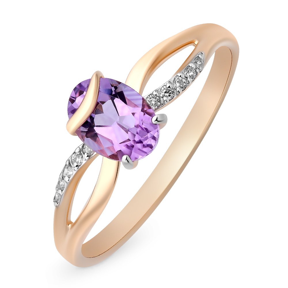 

Кольцо женское из красного золота с аметистом, фианитом 585Gold 201011857, р. 17, 201011857