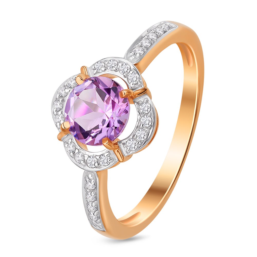 

Кольцо женское из красного золота с аметистом, фианитом 585Gold 201011640, р. 18, 201011640